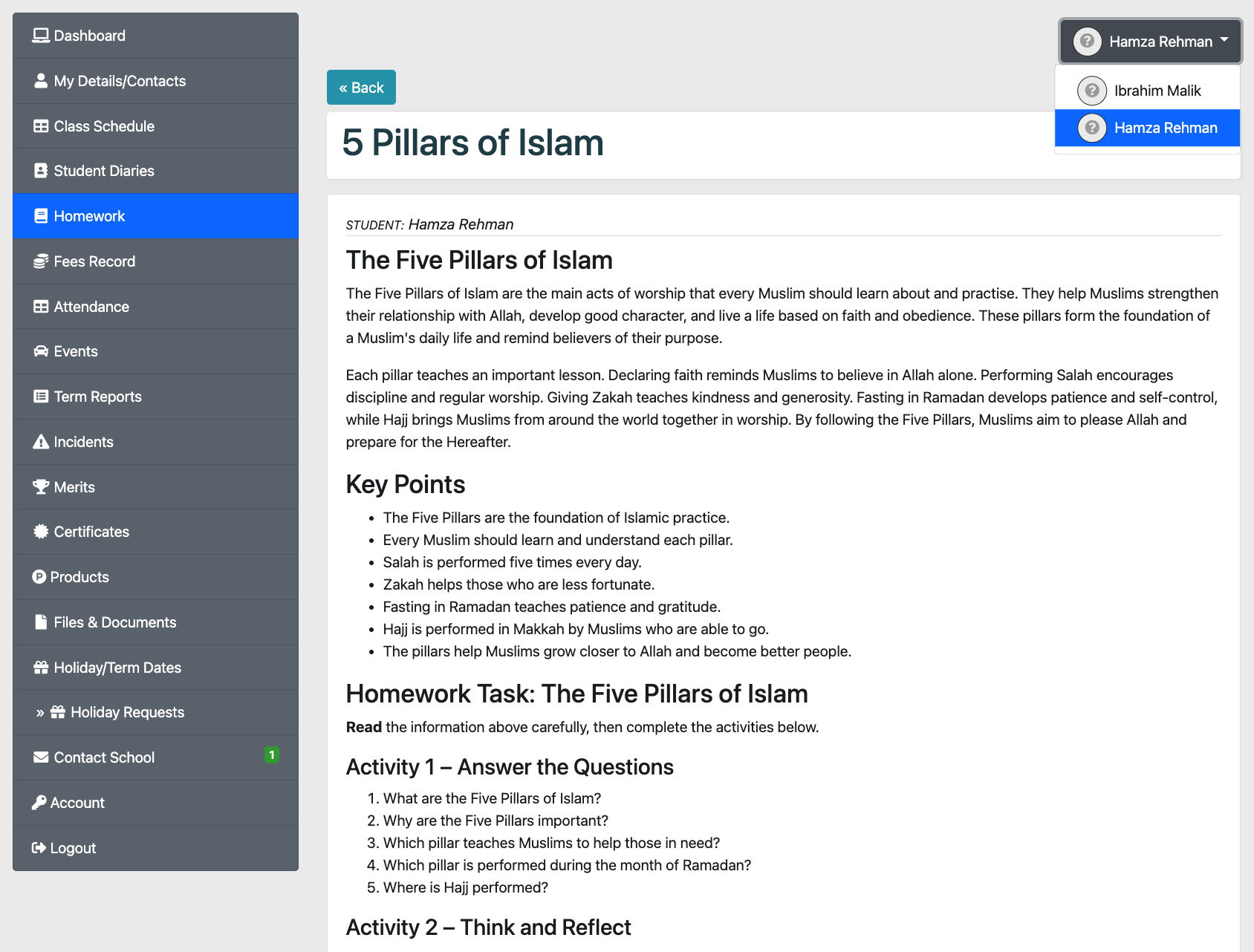 Homework access