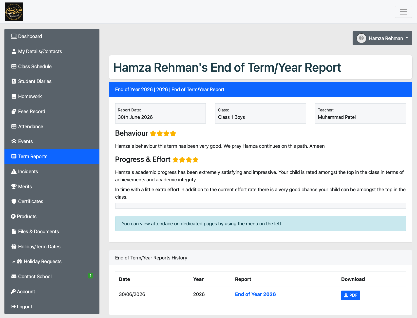 End of term reports